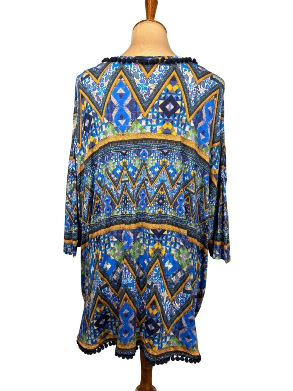 Matthew Williamson Escape Tunic Cover Up Multicolor Geometric Pom Pom Trim 3/4 S - Picture 3 of 6